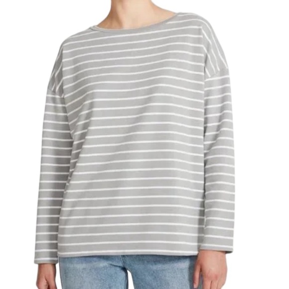 BB Dakota Striped French Terry Oversized Long Sleeve Tee XL Grey - Picture 1 of 12